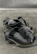 Dr. Martens Seraphina black leather fringe tassel platform sandals source photo