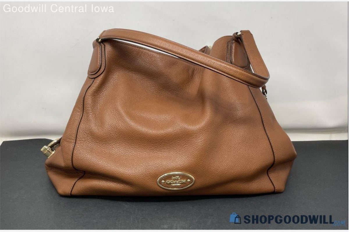 Coach Edie 3 Compartment brown leather shoulder bag source photo