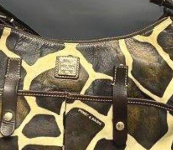 Dooney & Bourke giraffe pattern brown ivory shoulder bag clean leather hardware detail