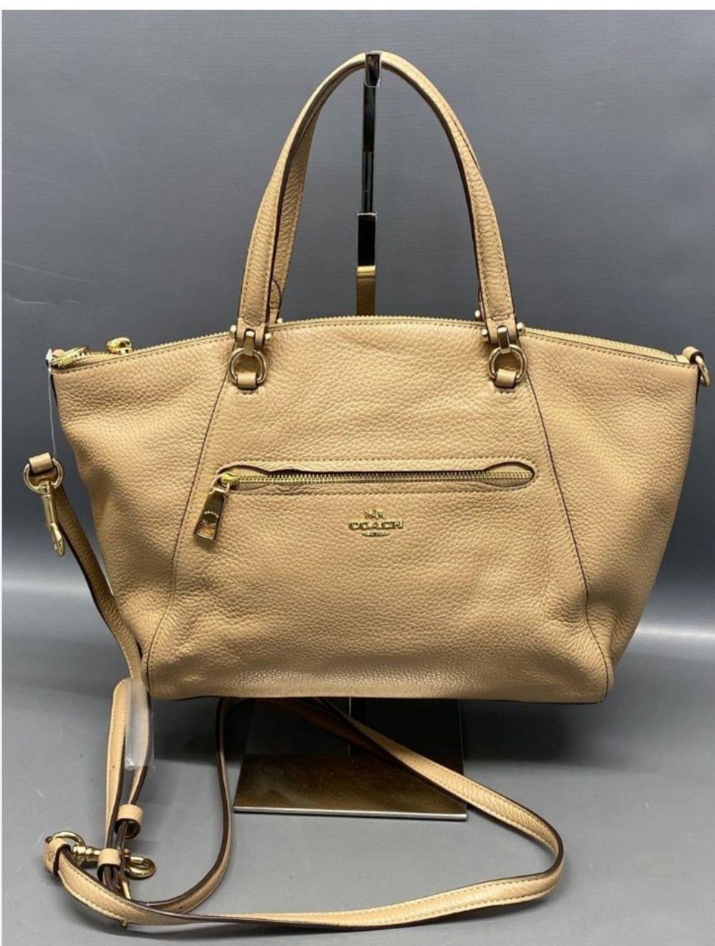 Coach Prairie taupe pebbled leather double zip satchel clean source photo
