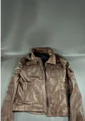 Brown leather multi-pocket field jacket men's M clean source photo