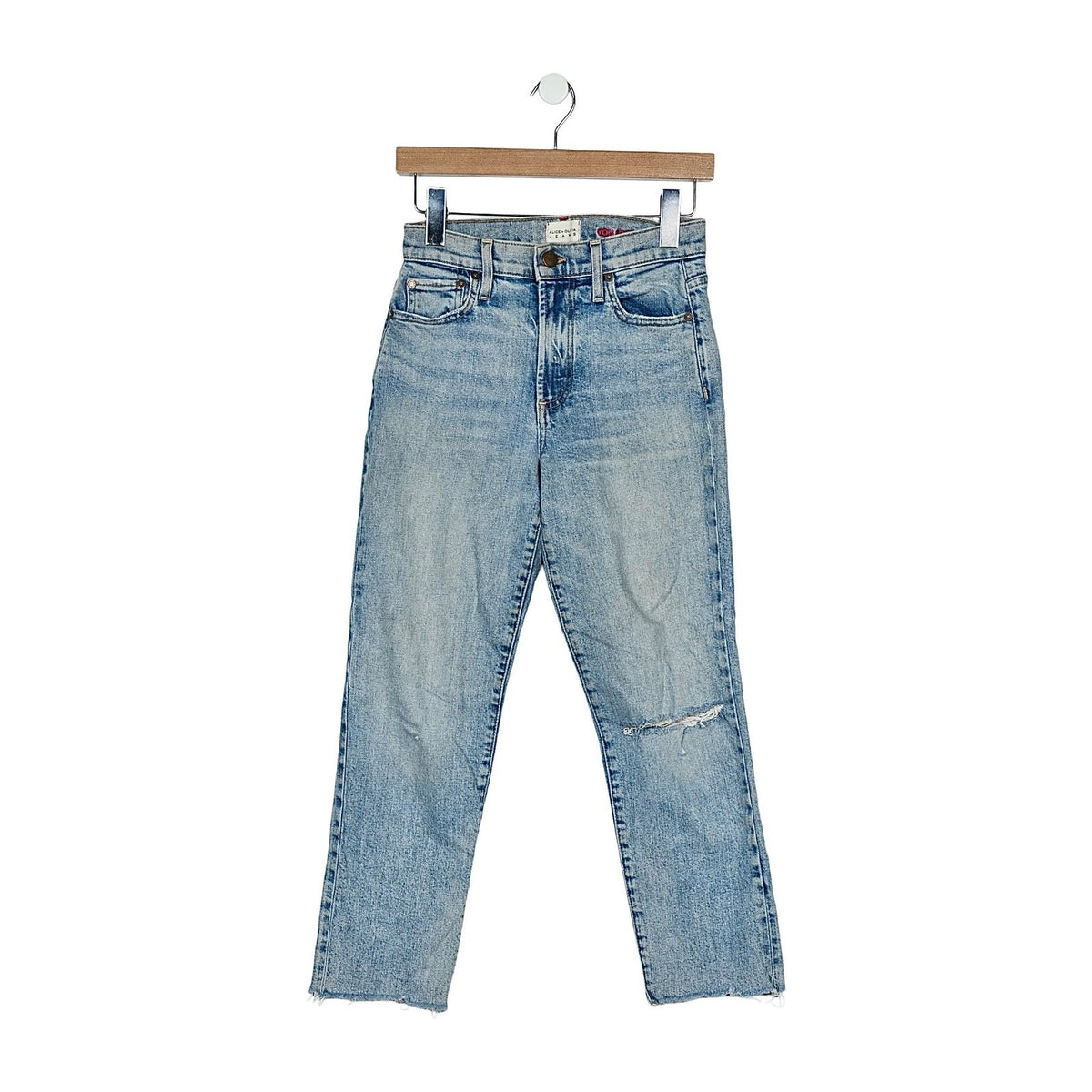 Alice + Olivia Blue Crop Straight Jeans Women 25 XS Light Wash Casual