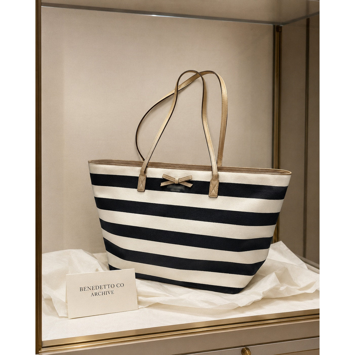 Kate Spade Black White Striped Coated Canvas Bow Tote Bag