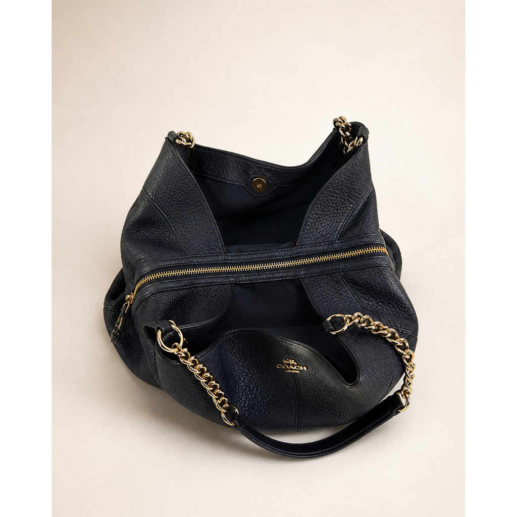 Coach Lexy Black Pebbled Leather Chain Shoulder Bag Gold Hardware Purse