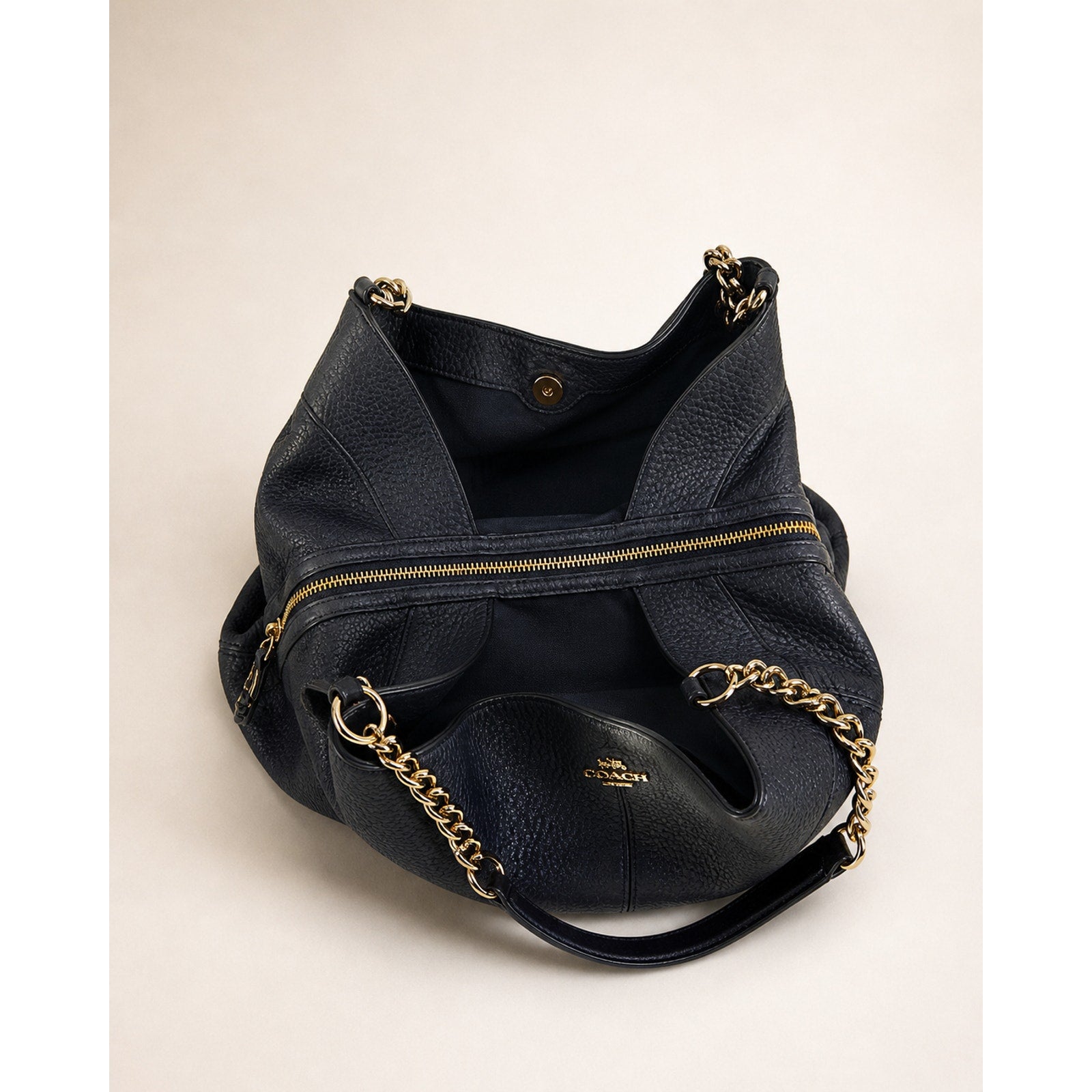 Coach Lexy Black Pebbled Leather Chain Shoulder Bag Gold Hardware Purse