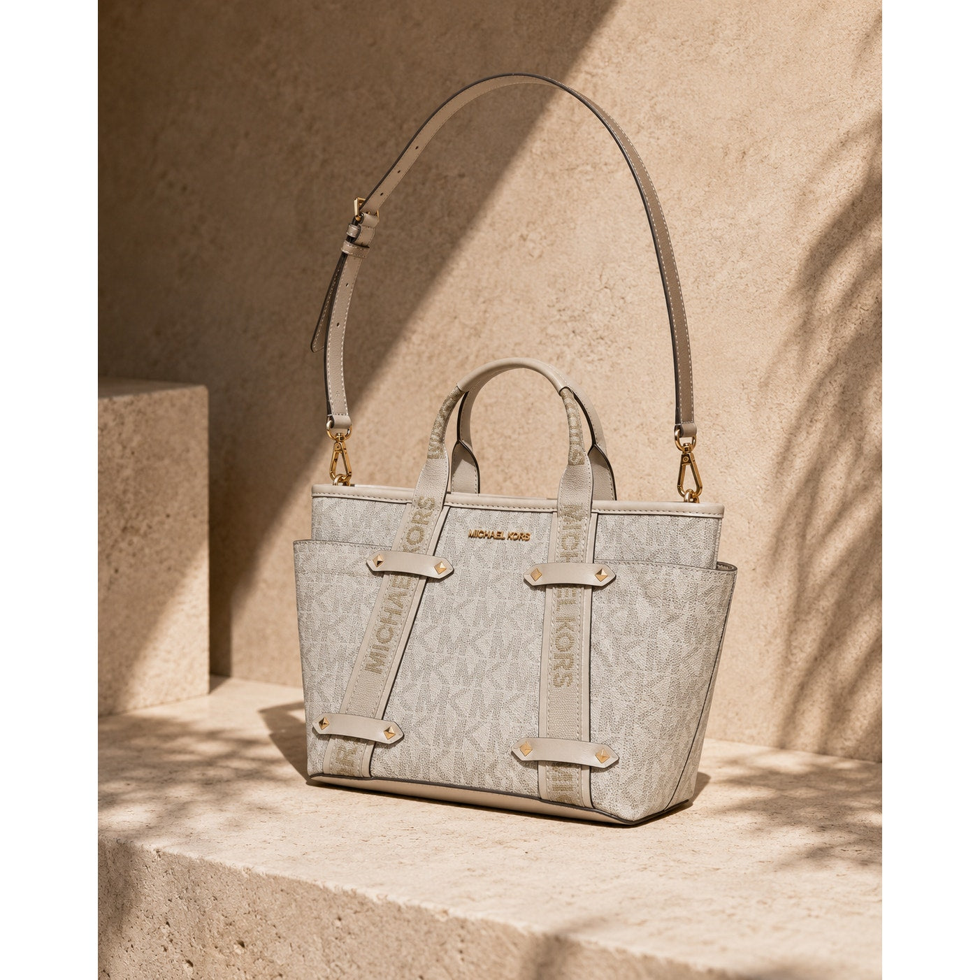 Michael Kors Cream Logo Tote Bag Crossbody Strap 13 x 8 x 4