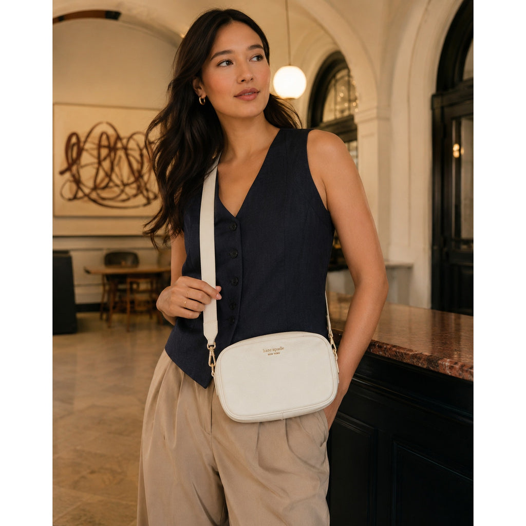 Kate Spade Emma Camera Bag Parchment Pebbled Leather Crossbody KK072