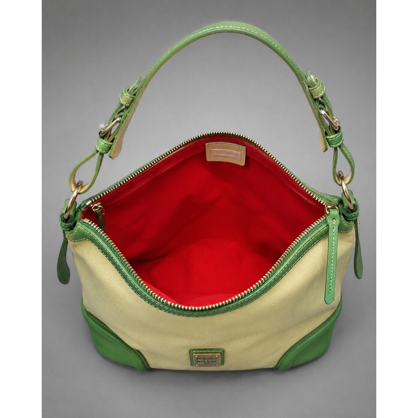 Dooney & Bourke Lucky Green Cream Canvas Leather Shoulder Bag