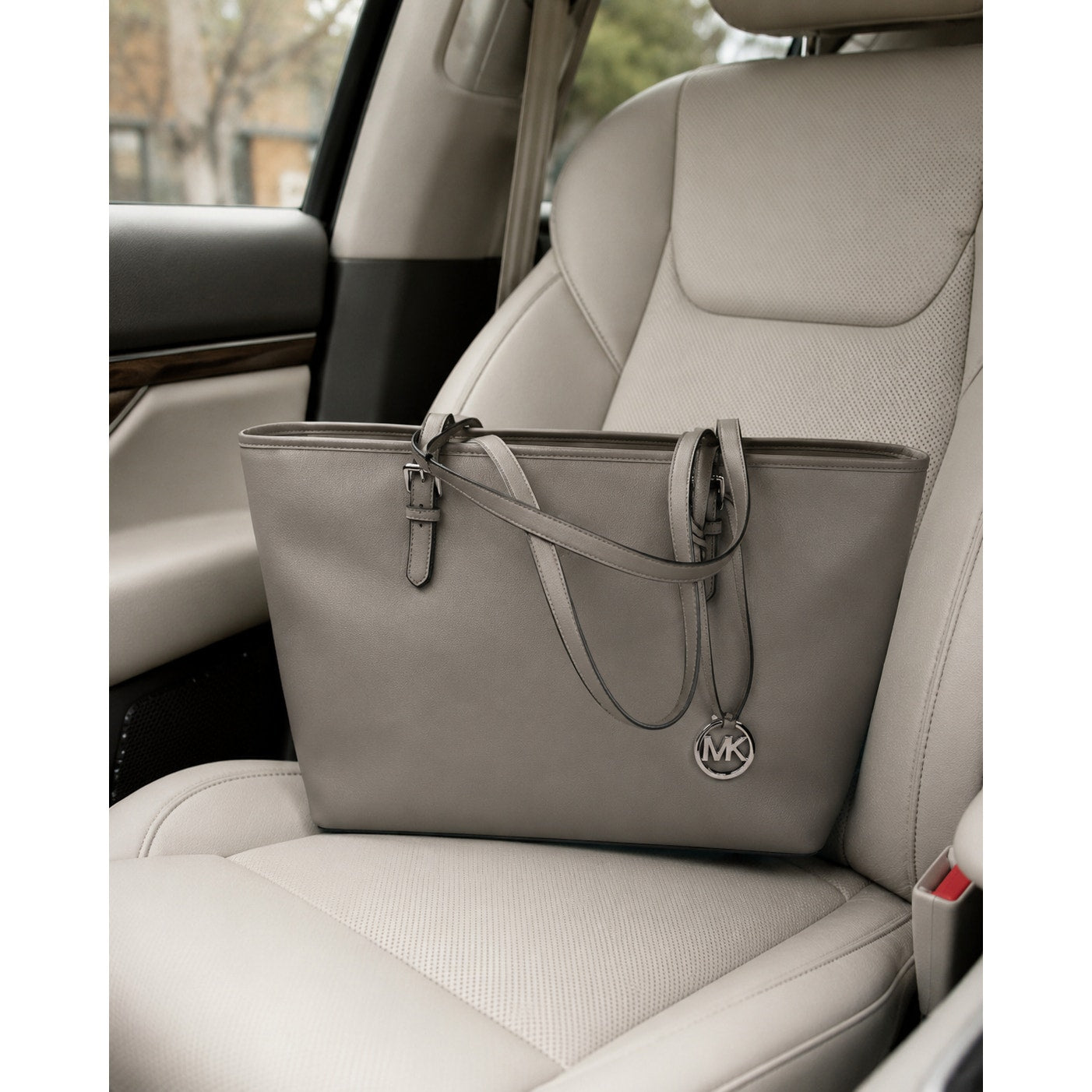 Michael Kors Jet Set Travel Silver Saffiano Leather Medium Tote