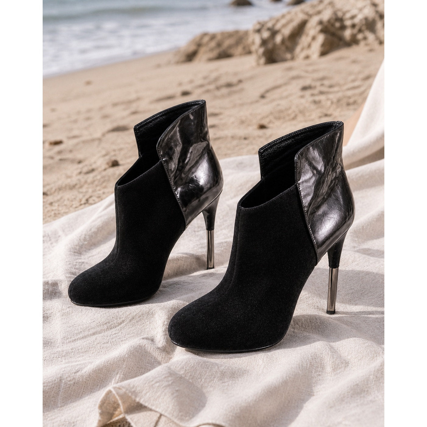 Sigerson Morrison Suede Colorblock Ankle Boots Black Women’s Size 8