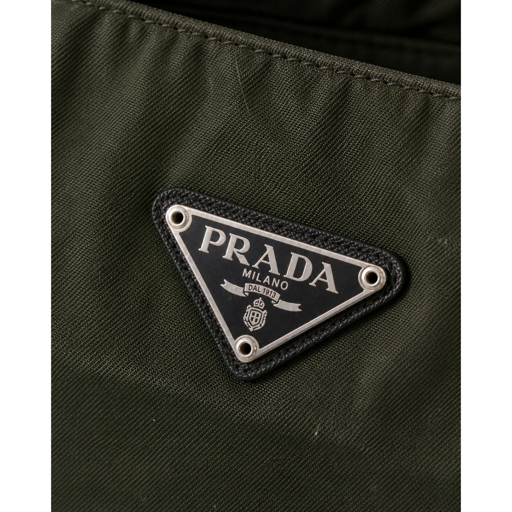 Prada Tessuto Nylon Top Handle Tote Bag Dark Green Triangle Logo