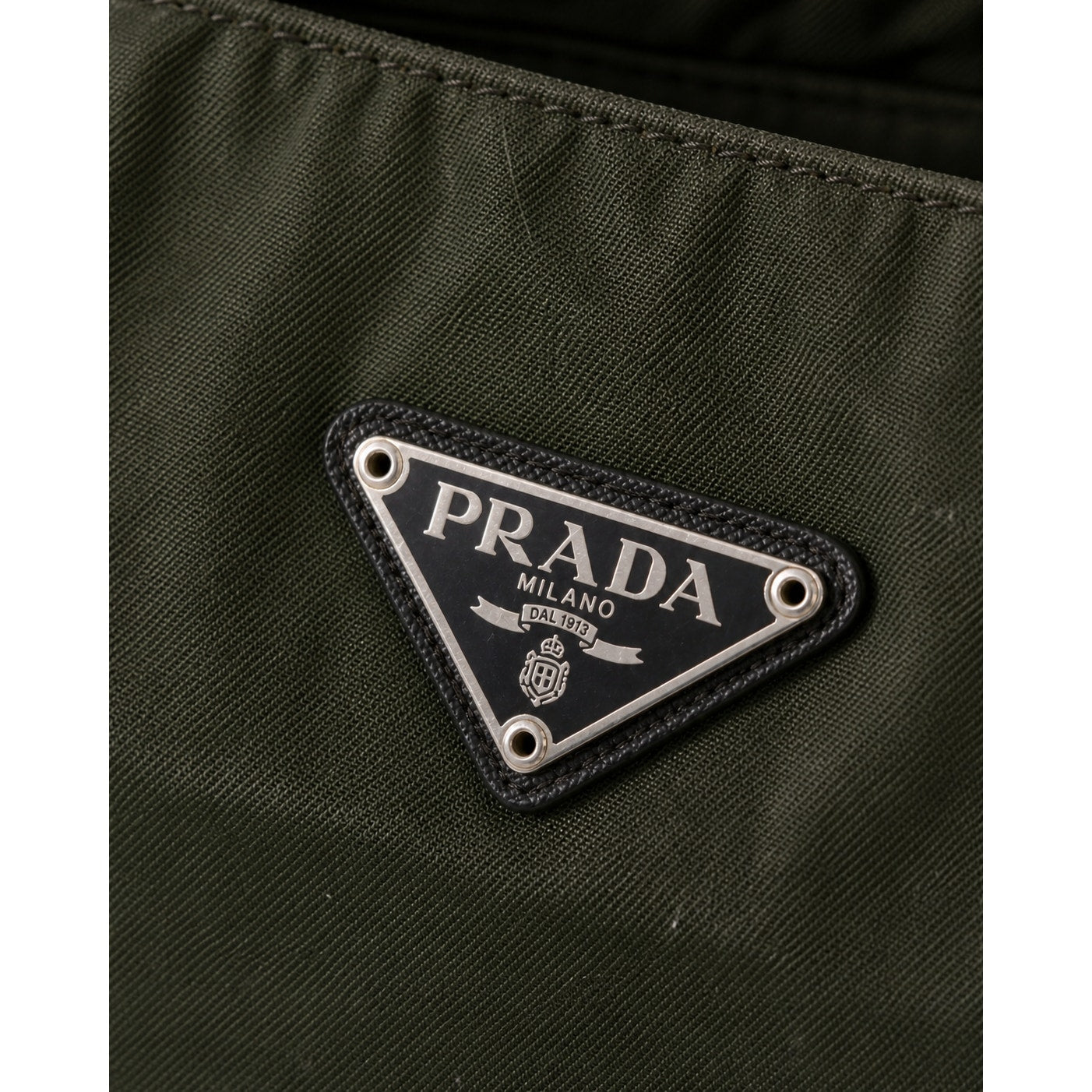 Prada Tessuto Nylon Top Handle Tote Bag Dark Green Triangle Logo