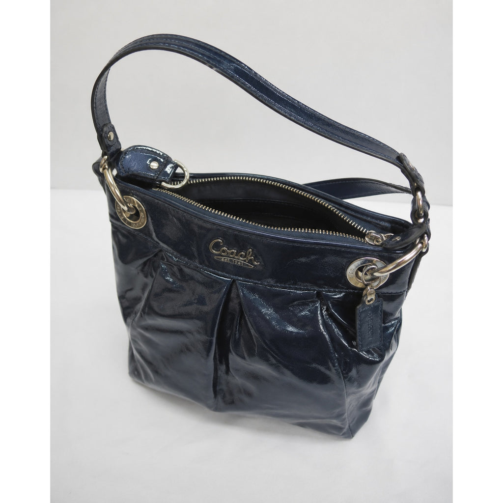 Coach Kristin Pleated Patent Leather Hobo Crossbody Shoulder Bag Blue