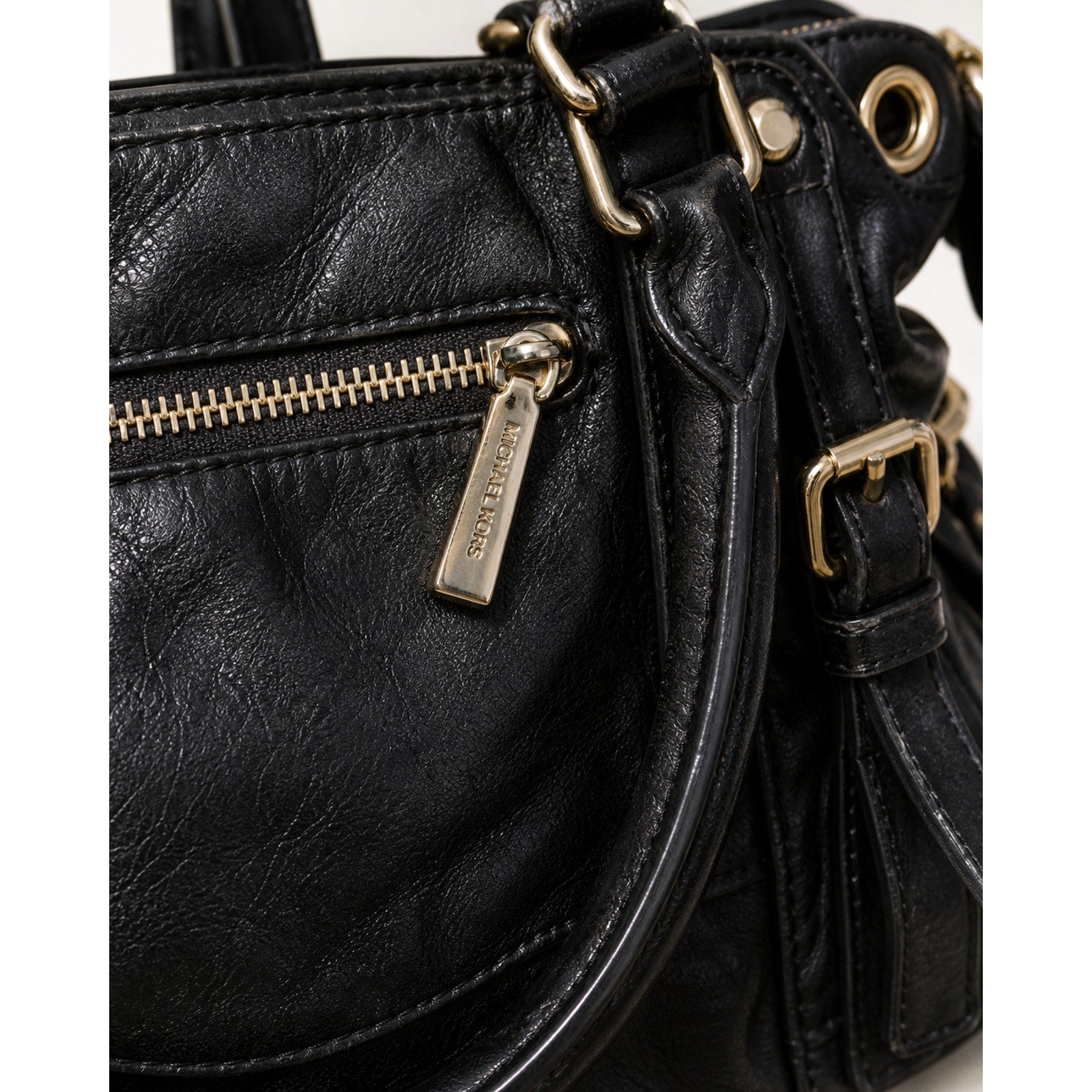 Michael Kors McGraw Black Pebbled Leather Satchel Bag