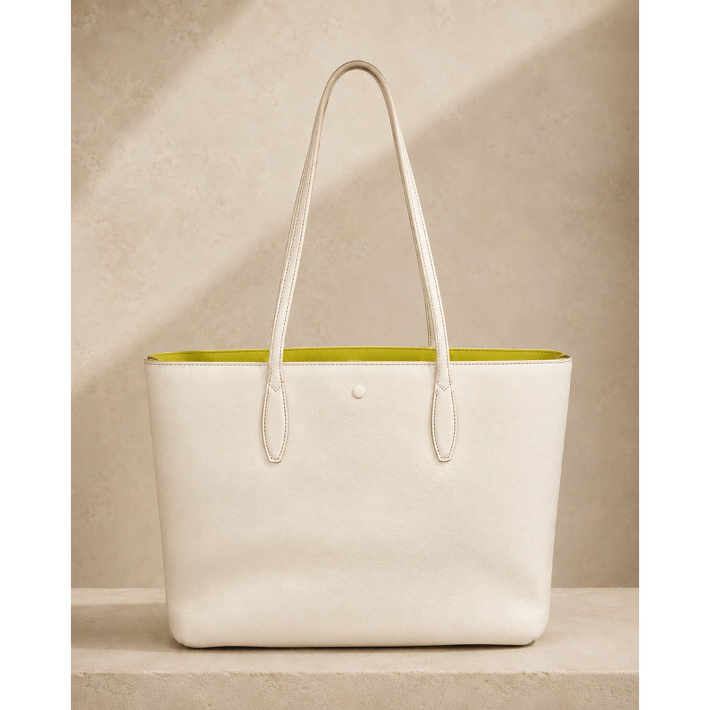 Kate Spade All Day Large Cream Lime Leather Tote Work Bag