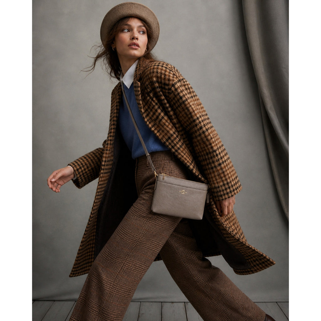 Coach Journal Crossbody Taupe Pebbled Leather Beige Gold Bag