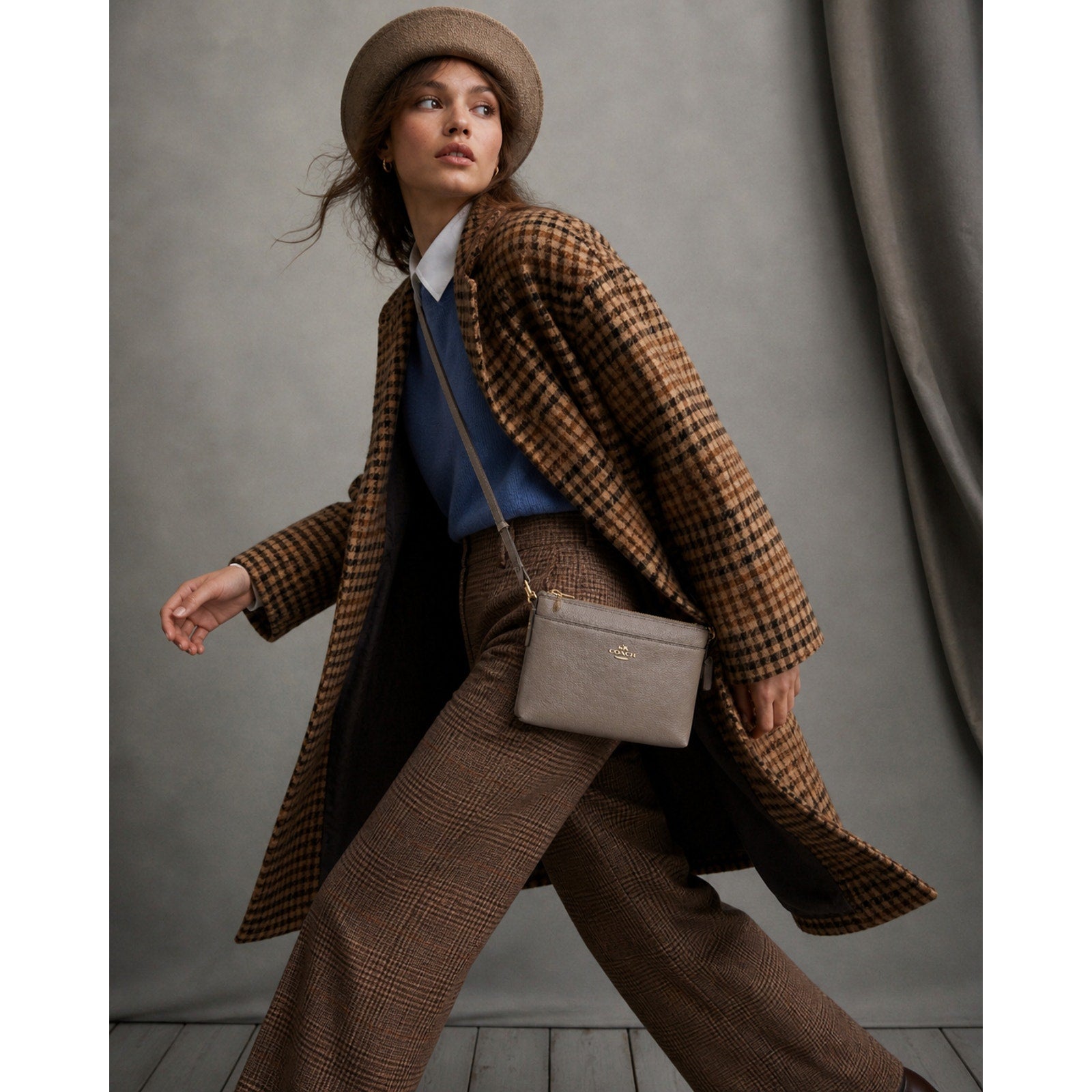 Coach Journal Crossbody Taupe Pebbled Leather Beige Gold Bag