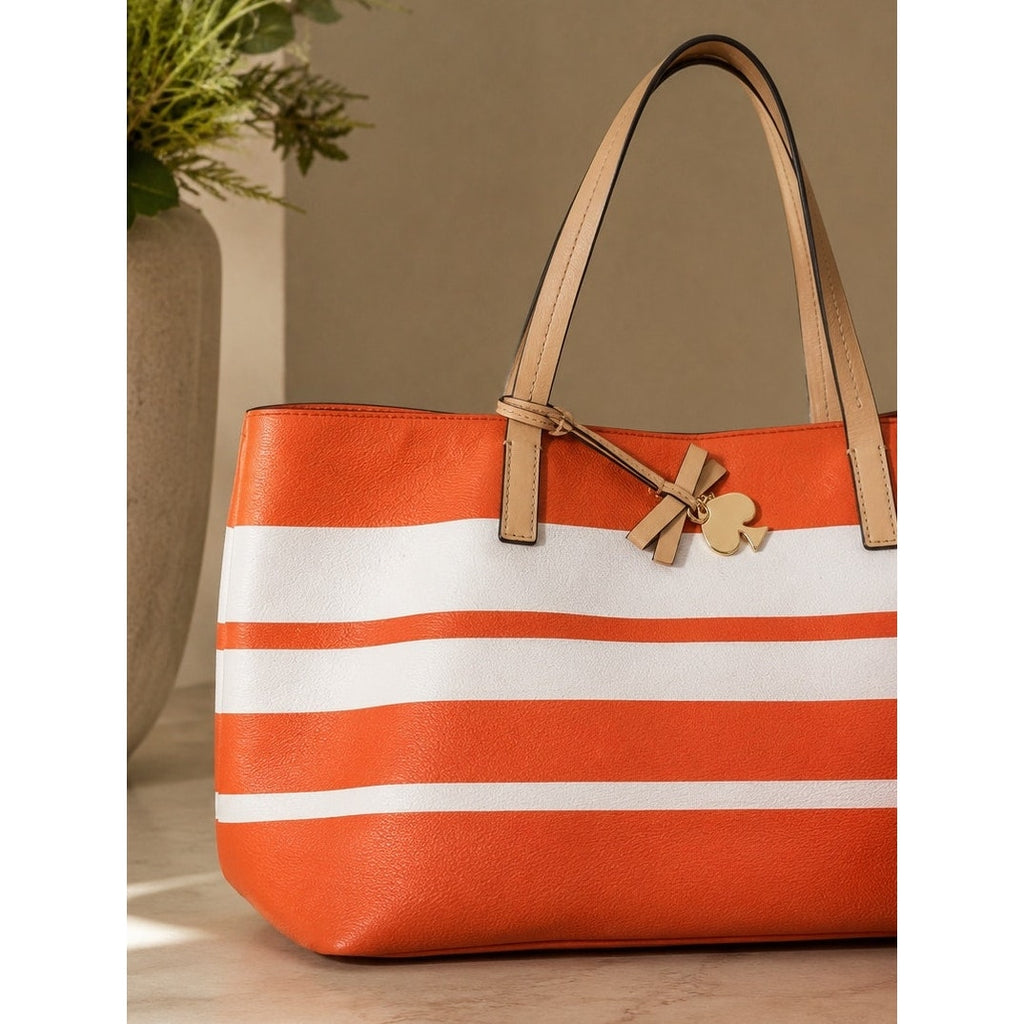 Kate Spade Hawthorne Lane Ryan Orange White Striped Tote Bag