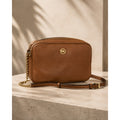 Michael Kors Brown Pebbled Leather Crossbody Bag Gold Chain