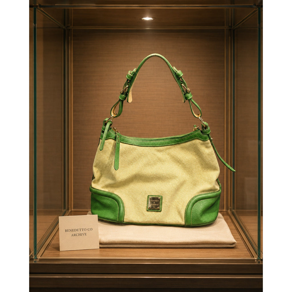 Dooney & Bourke Lucky Green Cream Canvas Leather Shoulder Bag