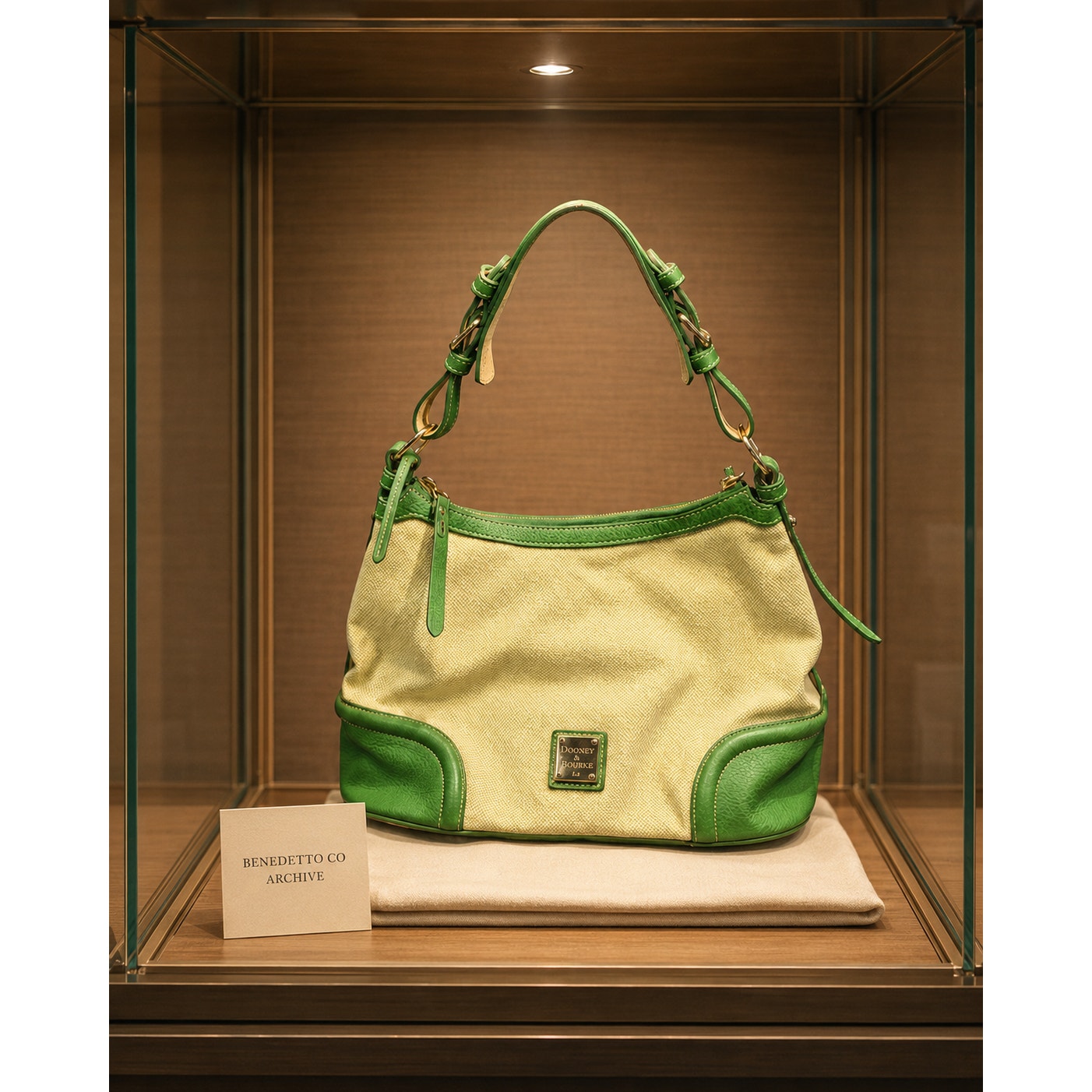 Dooney & Bourke Lucky Green Cream Canvas Leather Shoulder Bag