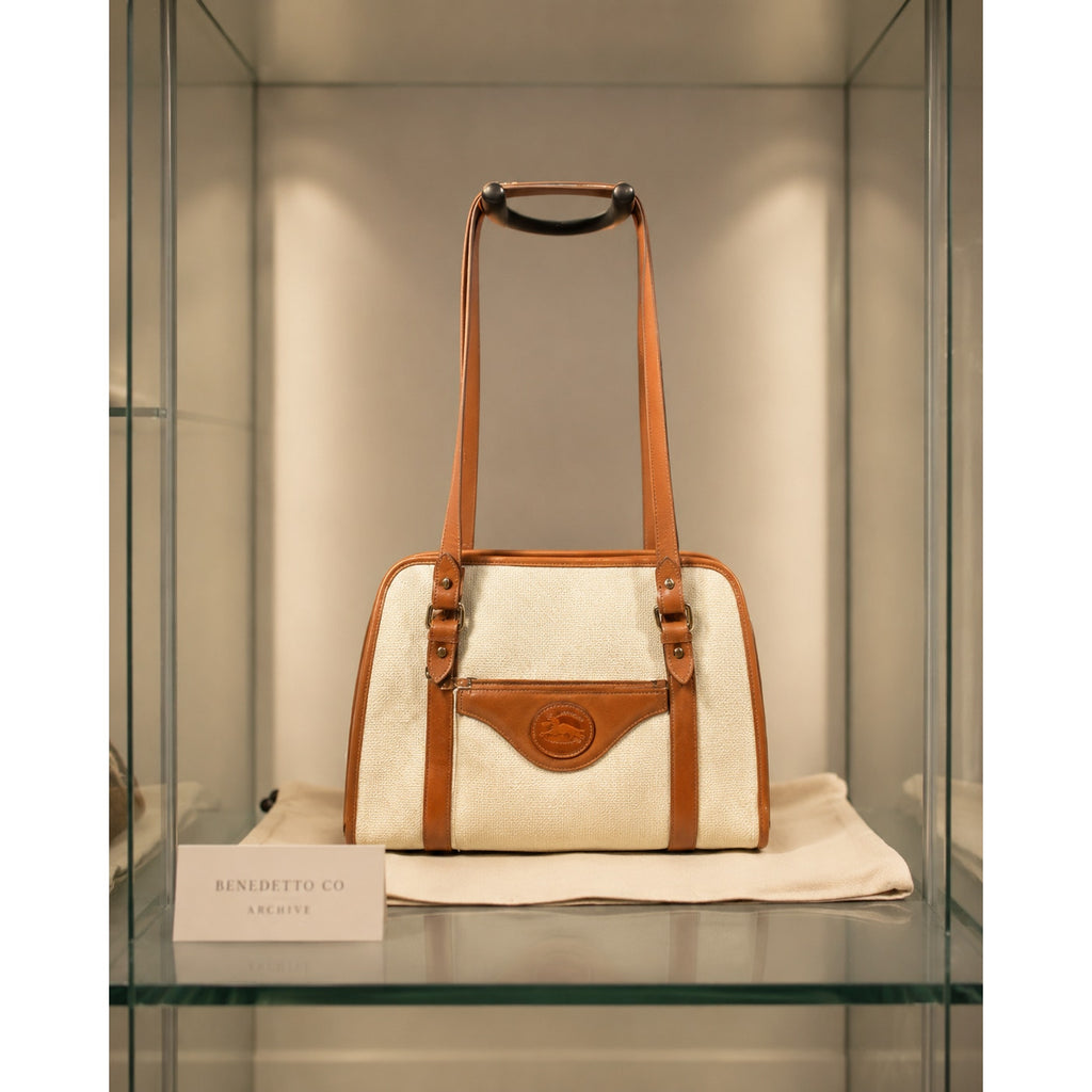 Vintage Dooney & Bourke Cream Tan Canvas Leather Shoulder Bag Made in USA