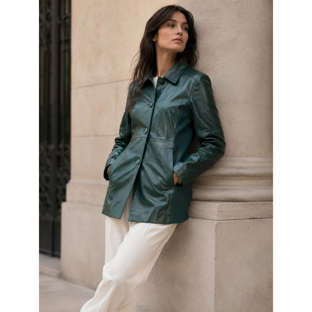 Linea by Louis Dell Olio Green Leather Jacket Women XL NWT