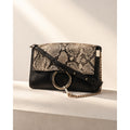 Chloé Faye Leather Snakeskin Flap Crossbody Black Gold Ring