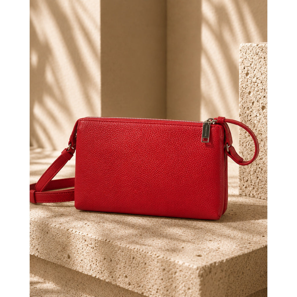 Tahari Red Triple Compartment Crossbody Bag Adjustable Strap