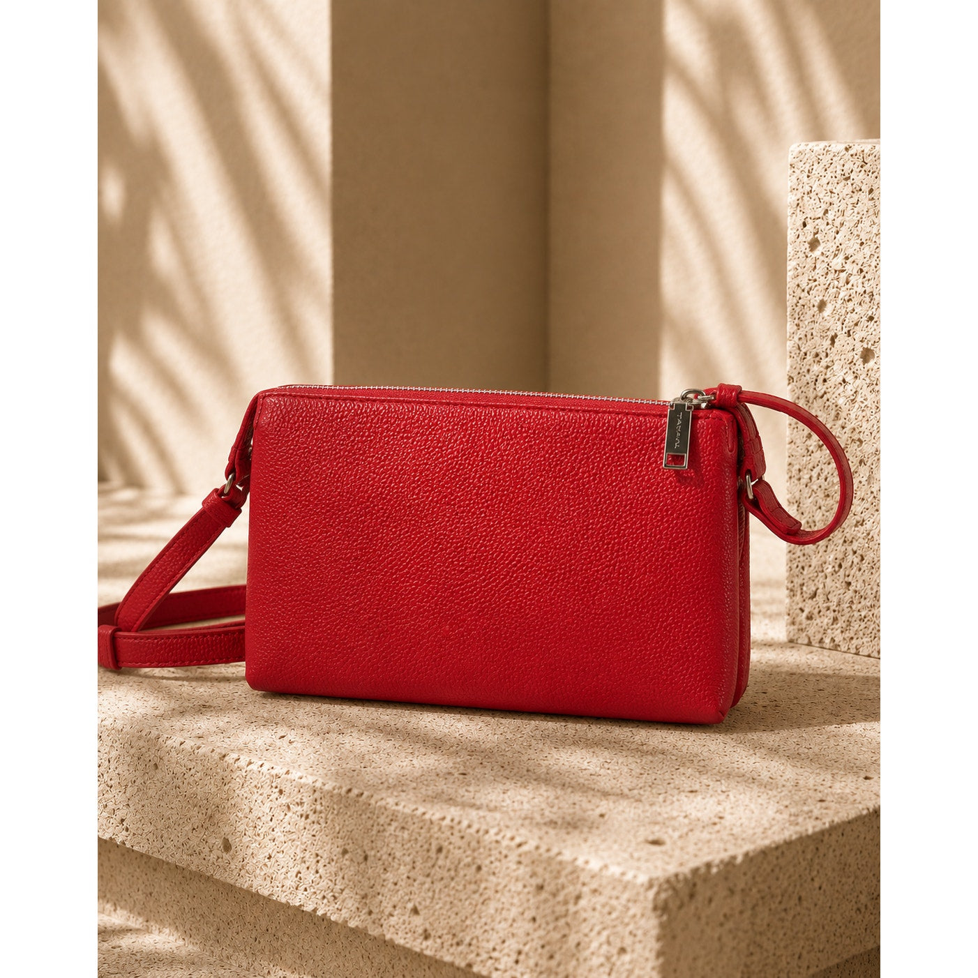 Tahari Red Triple Compartment Crossbody Bag Adjustable Strap