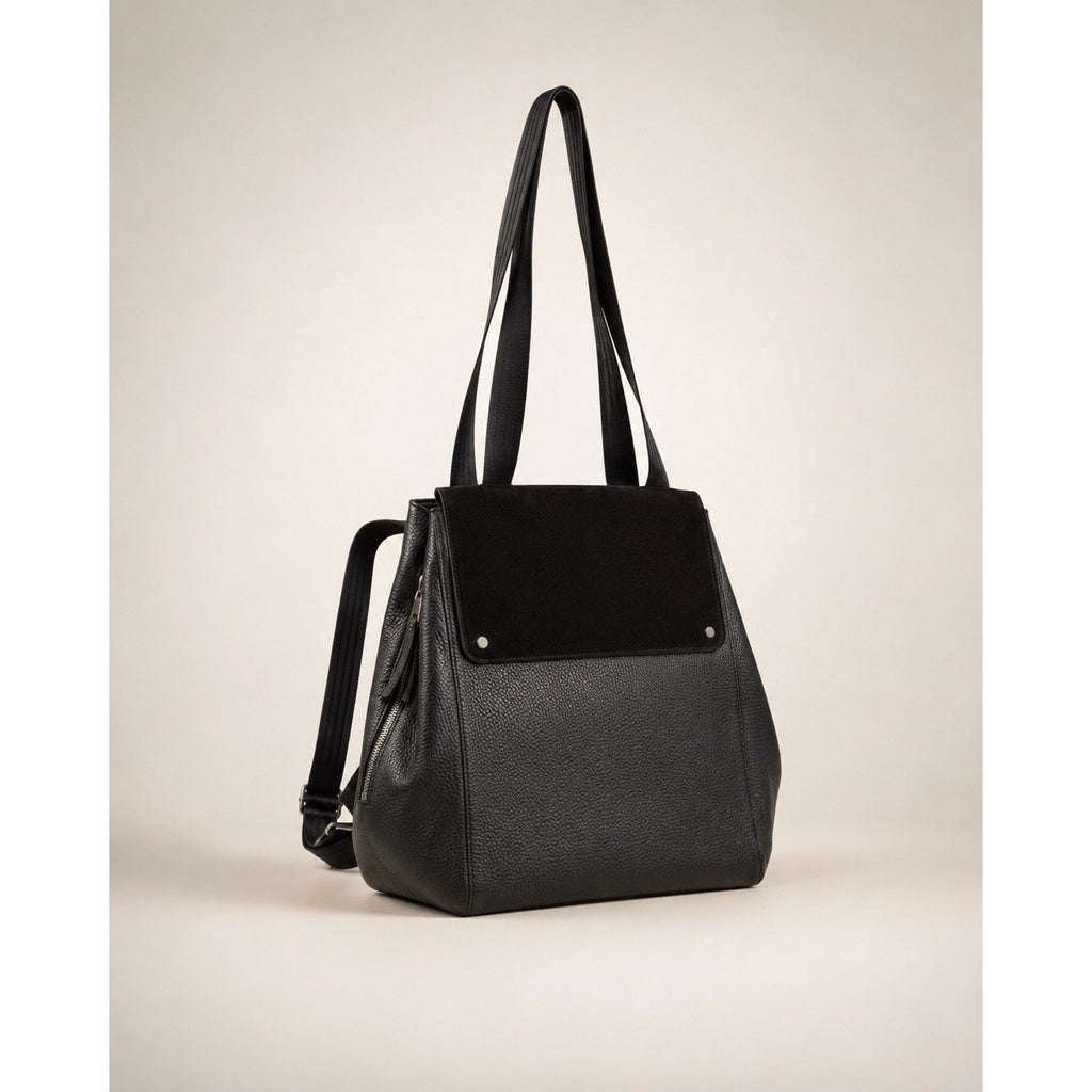 Treasure & Bond Amari Convertible Leather Backpack Black Pebbled