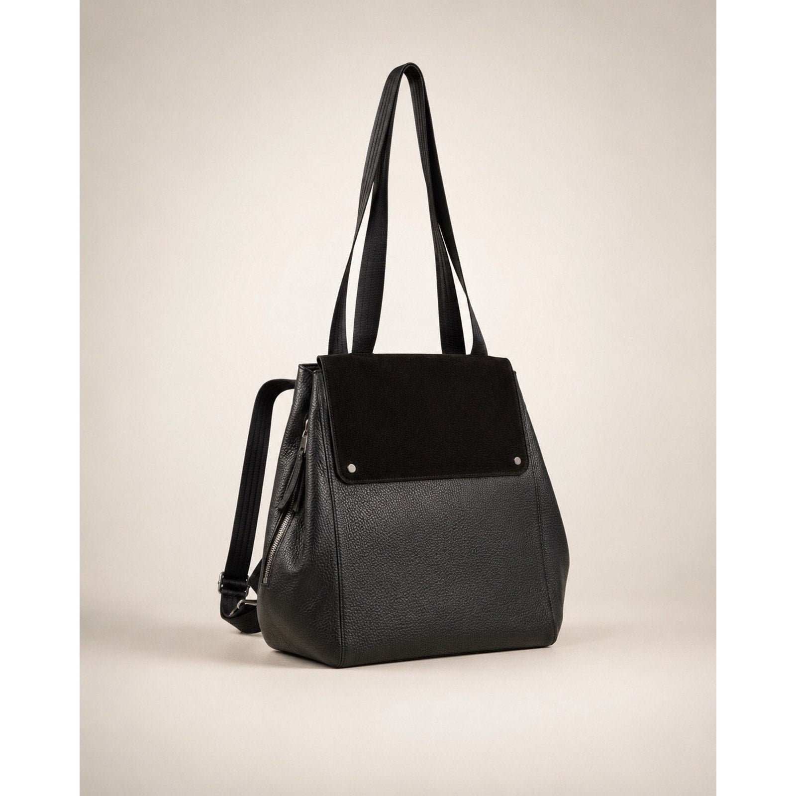 Treasure & Bond Amari Convertible Leather Backpack Black Pebbled