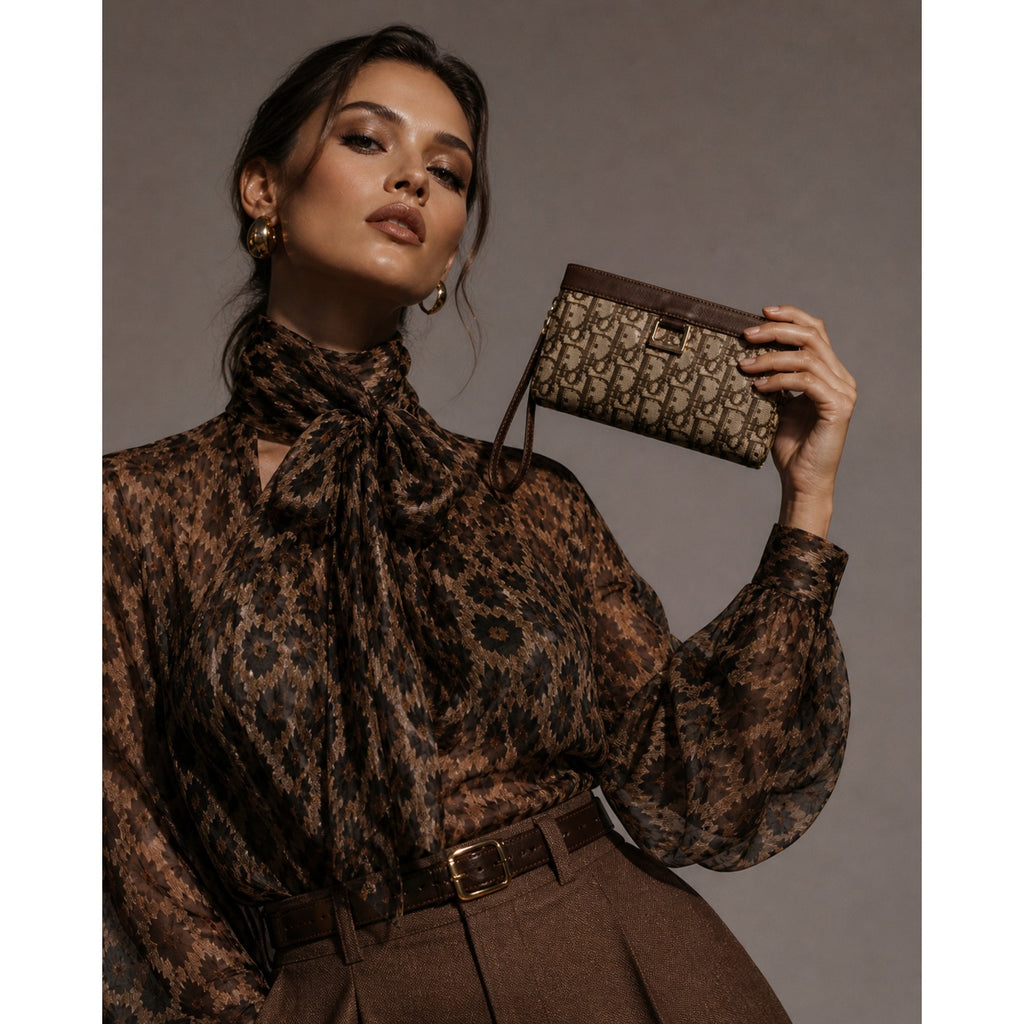 Christian Dior Vintage Trotter Monogram Canvas Clutch Bag Brown Beige
