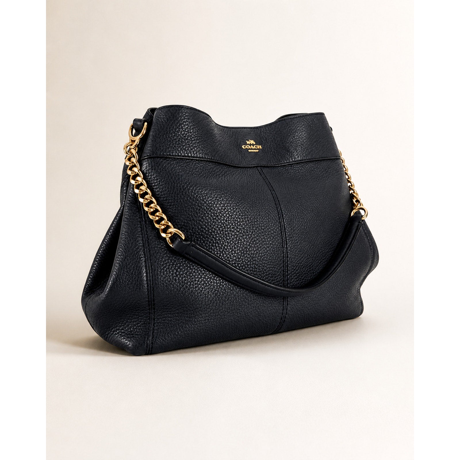 Coach Lexy Black Pebbled Leather Chain Shoulder Bag Gold Hardware Purse