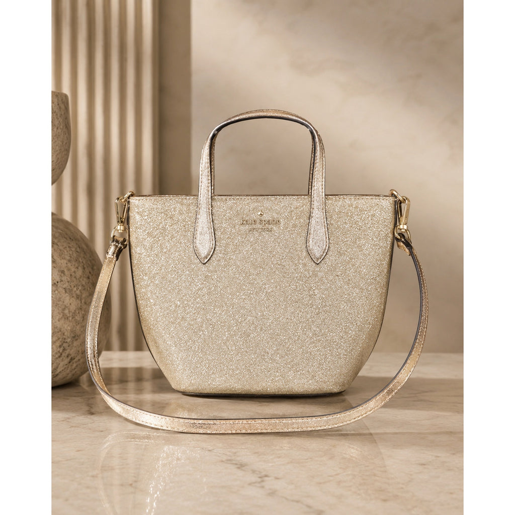 Kate Spade Glitter Glimmer Small Gold Satchel Crossbody Bag