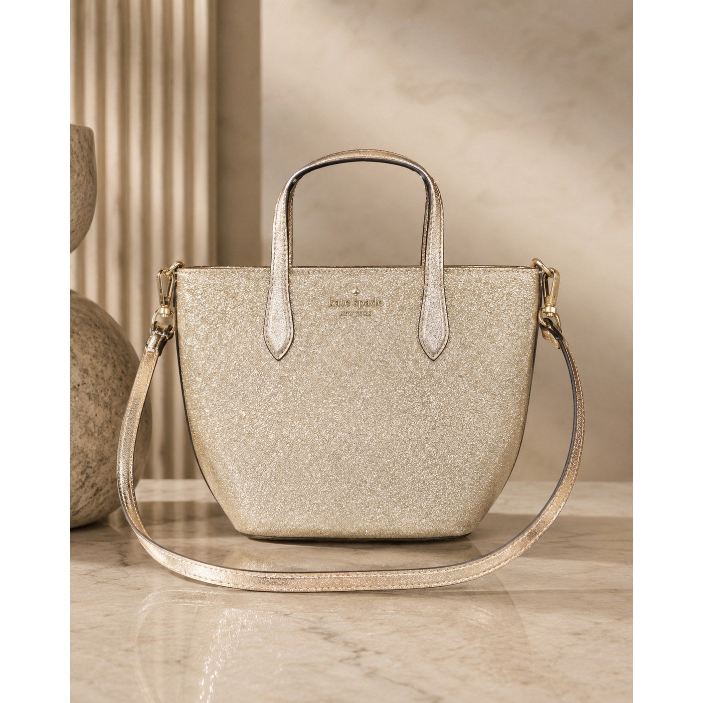 Kate Spade Glitter Glimmer Small Gold Satchel Crossbody Bag