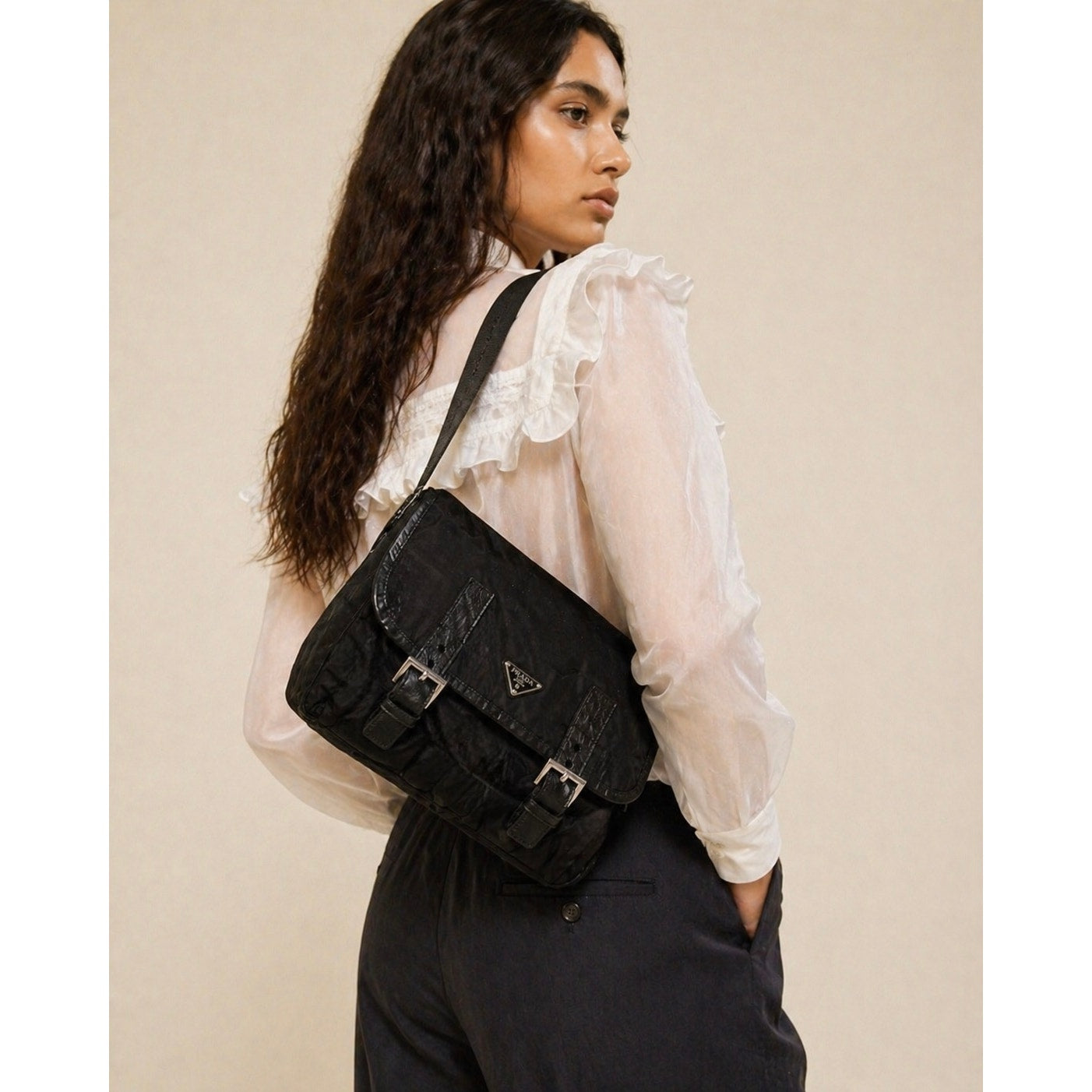 Prada Black Tessuto Nylon Messenger Bag Crossbody Shoulder Bag