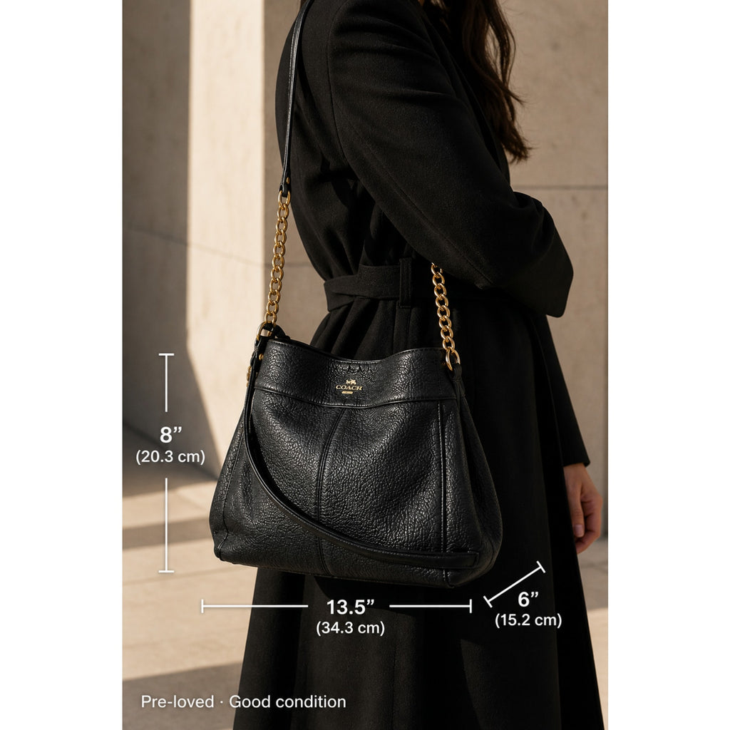 Coach Lexy Black Pebbled Leather Chain Shoulder Bag Gold Hardware Purse