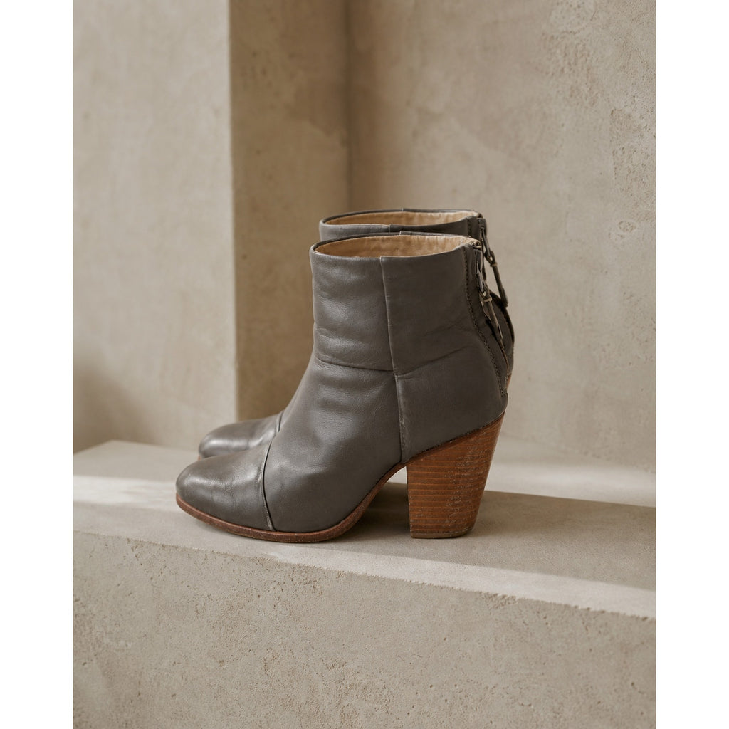 Rag & Bone Leather Ankle Boots Gray Stacked Heel Women’s Size 6