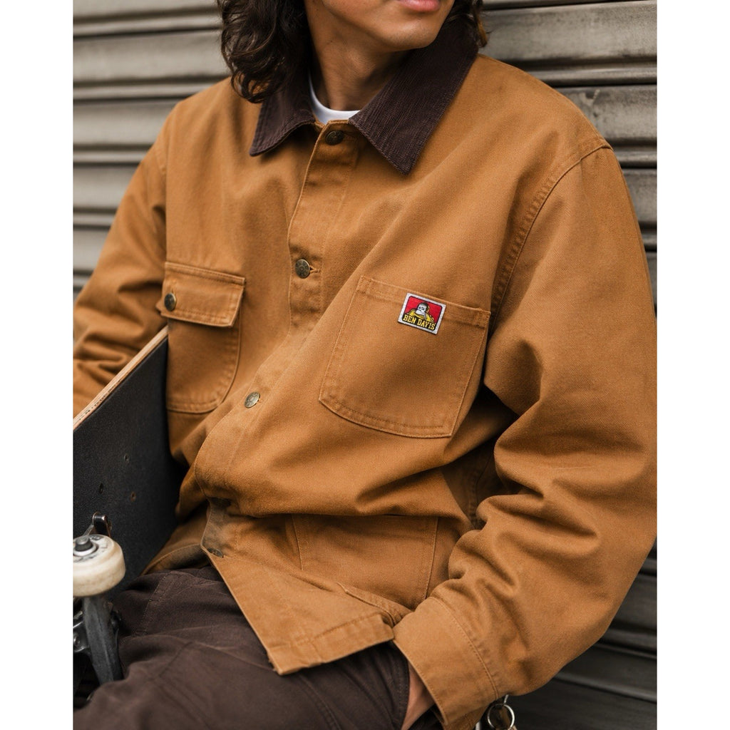 Ben Davis Original Canvas Chore Jacket Brown Corduroy Collar XL