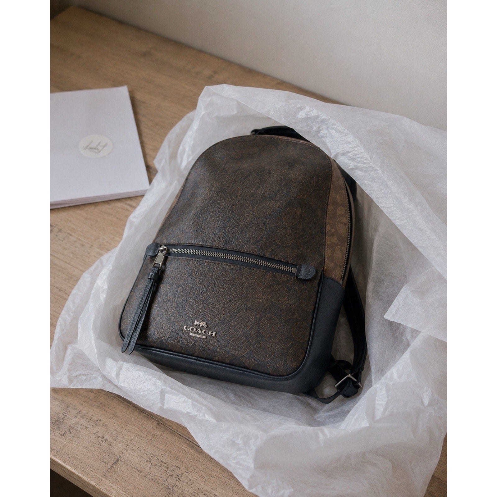 Coach Jordyn Mini Backpack Signature Canvas Brown Leather Trim