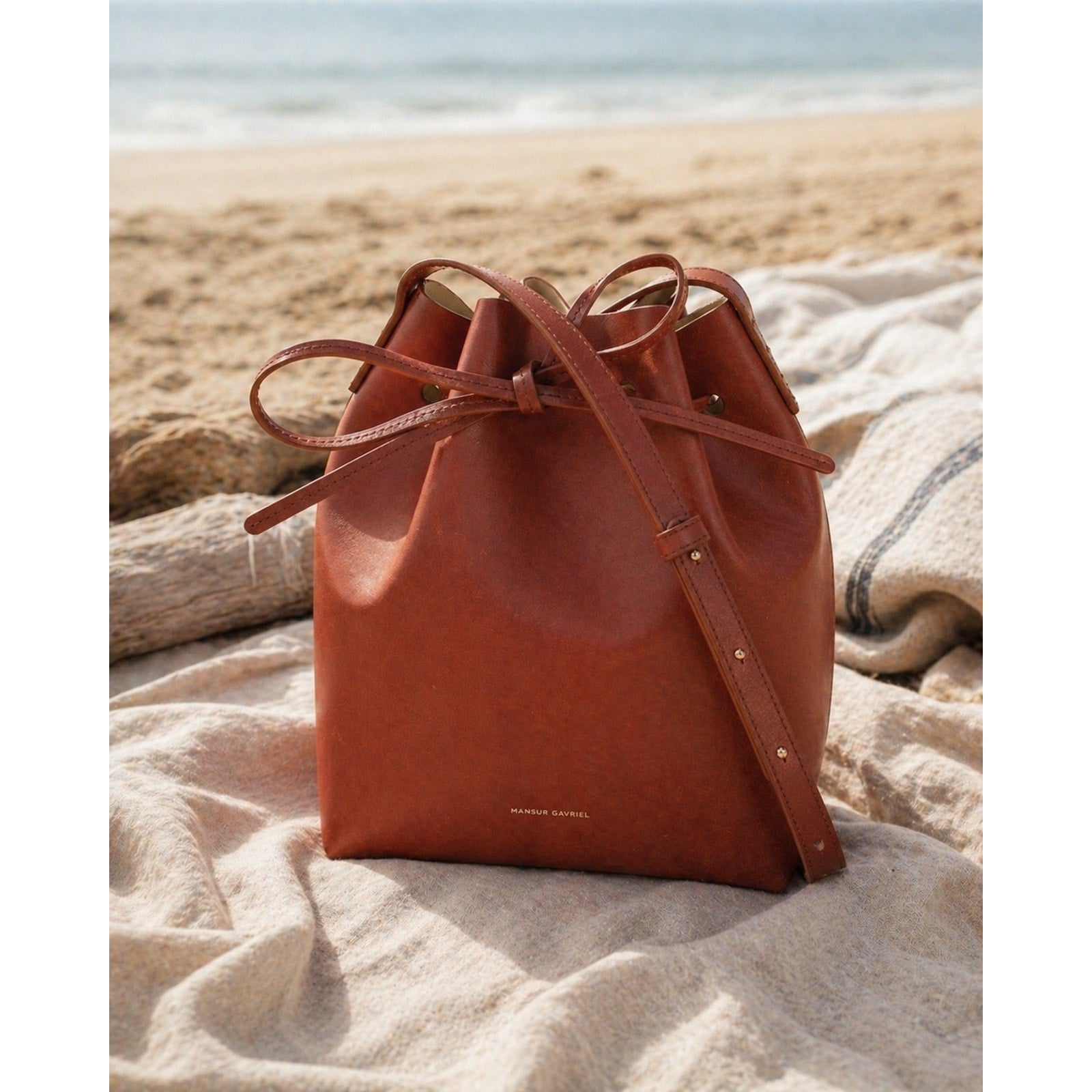 Mansur Gavriel Leather Bucket Bag Brown Drawstring Crossbody