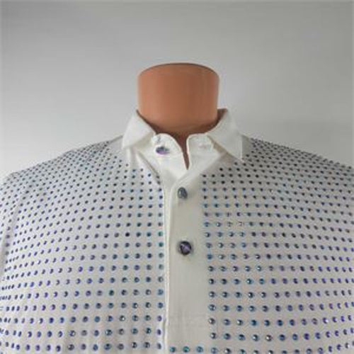 BARABAS STUDDED POLO SHIRT WHITE IRIDESCENT MEN’S 3XL NWT