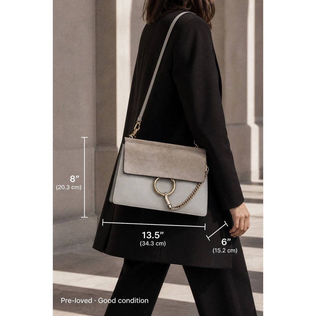 Chloé Faye Small Su Chloé Faye Small Suede Leather Shoulder Crossbody Bag Motty Gray ede Leather Shoulder Crossbody Bag Neutral
