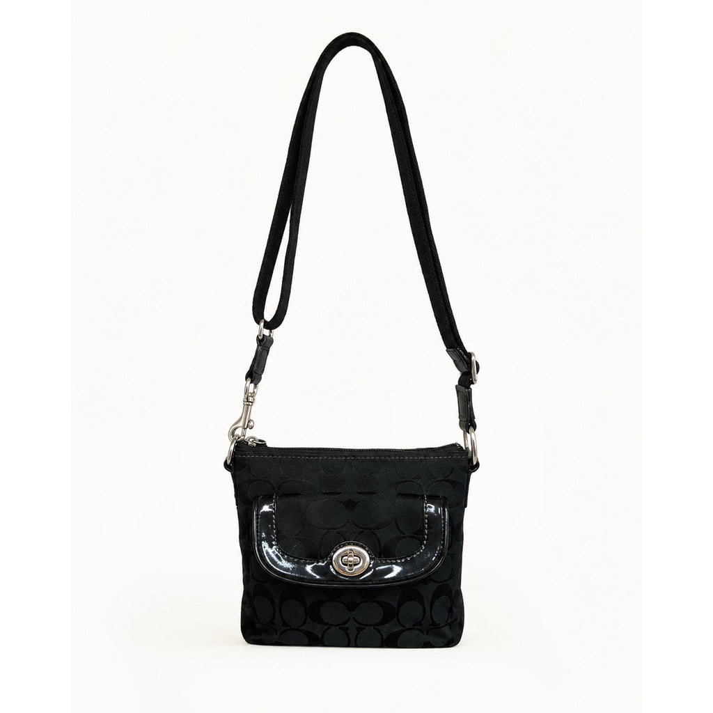 Coach Penelope Signature Jacquard Turnlock Crossbody Black Y2K