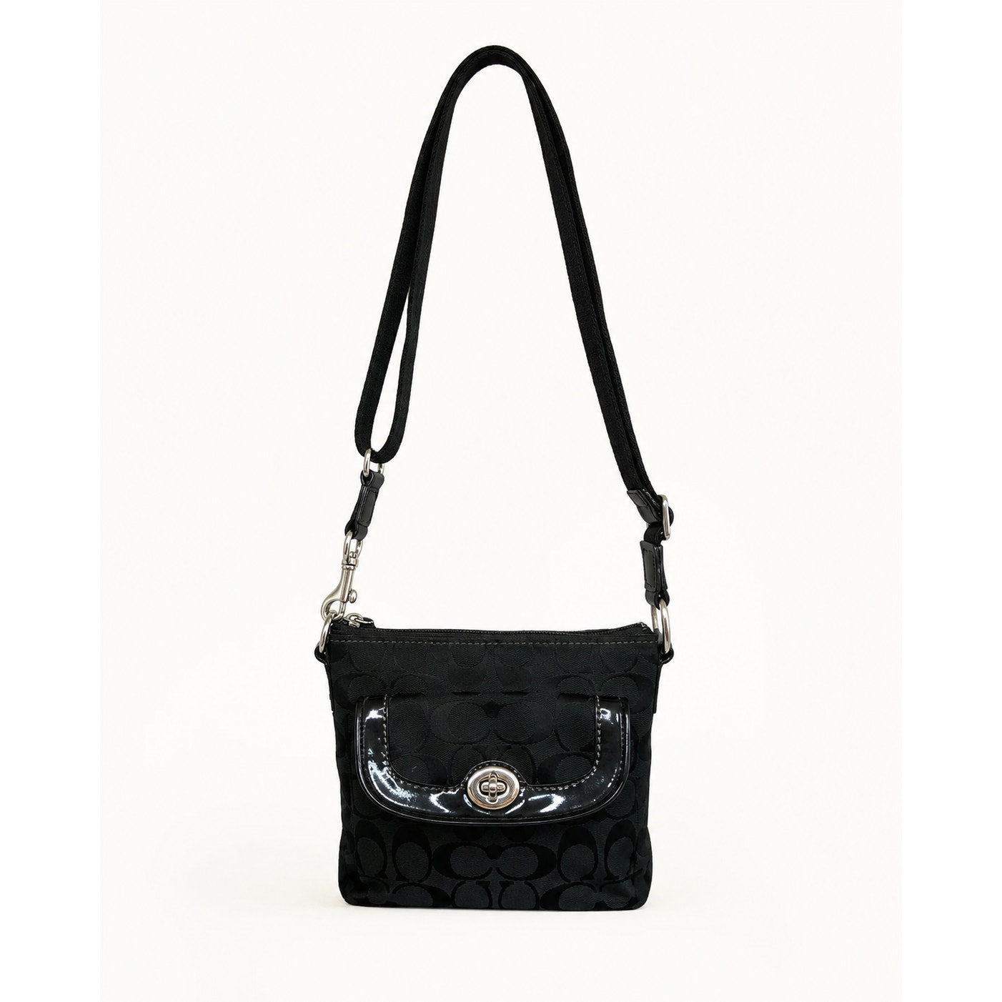 Coach Penelope Signature Jacquard Turnlock Crossbody Black Y2K