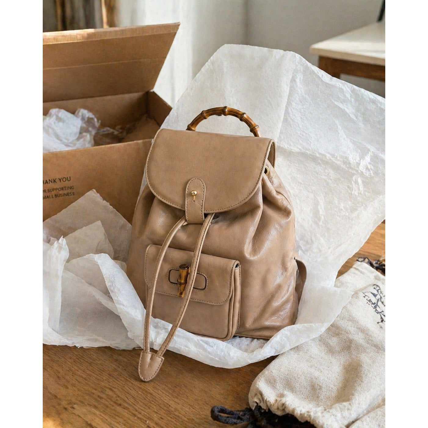 Gucci Bamboo Mini Vintage Backpack Leather Beige