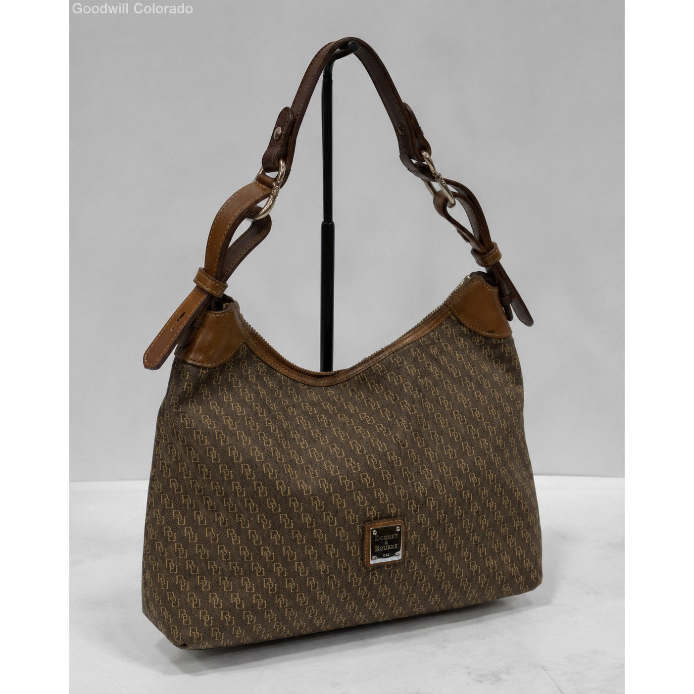 Dooney & Bourke Brown Coated Cotton Monogram Hobo Shoulder Bag