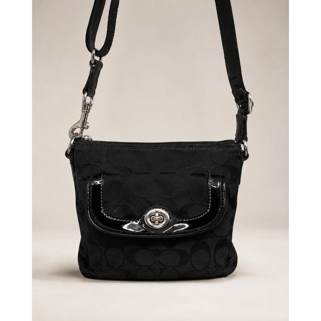 Coach Penelope Signature Jacquard Turnlock Crossbody Black Y2K