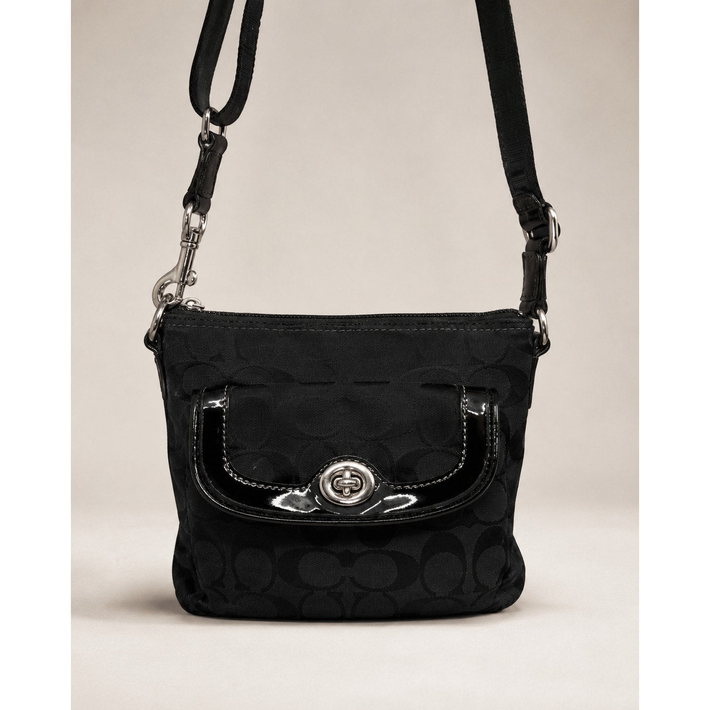 Coach Penelope Signature Jacquard Turnlock Crossbody Black Y2K
